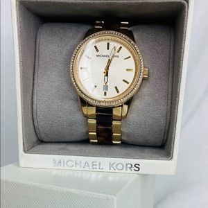 Michael Kors Women's Gold-Tone & Tortious Watch